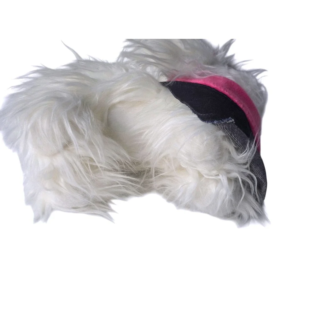 BATTAT White Yorkie Shaggy Plush Dog with Denim Pink Vest and Red Bow 10 Inch